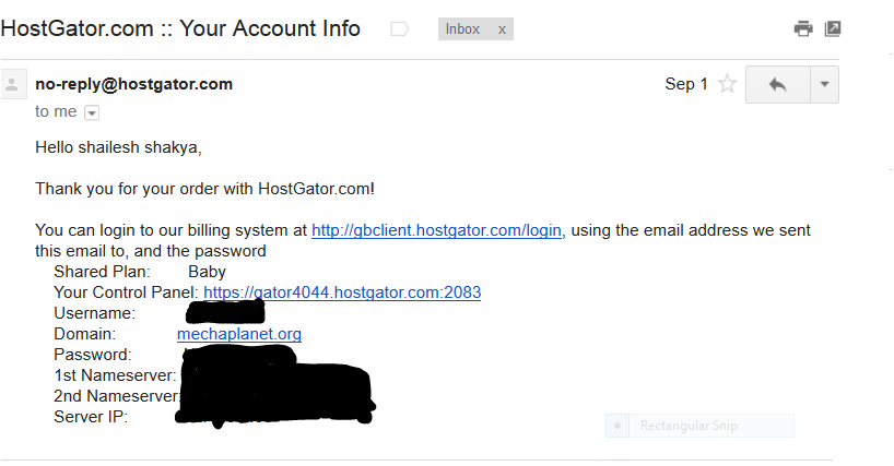Email send by Hostgator company