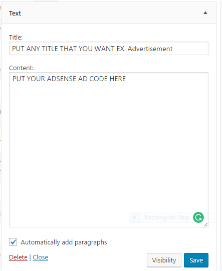 Adsense Ad code Put On wordpress blog or website