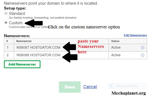 How to configure point the godaddy domain name to the hostgator