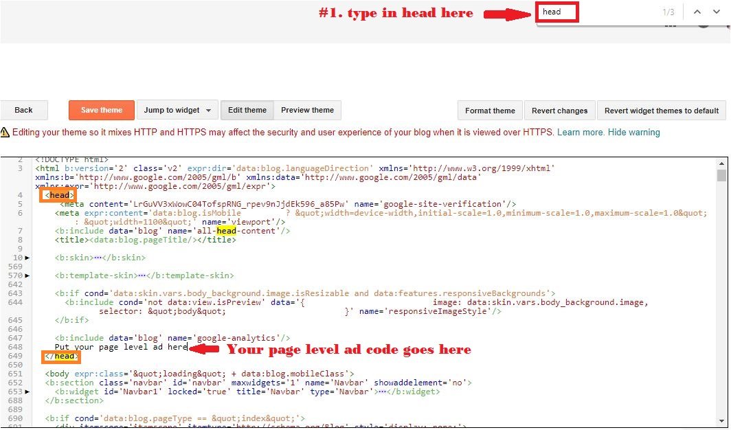 How to put page level ads on blogger or blogspot