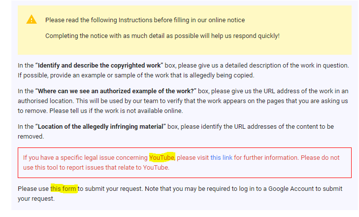 how can I find DMCA form of google to remove copied content