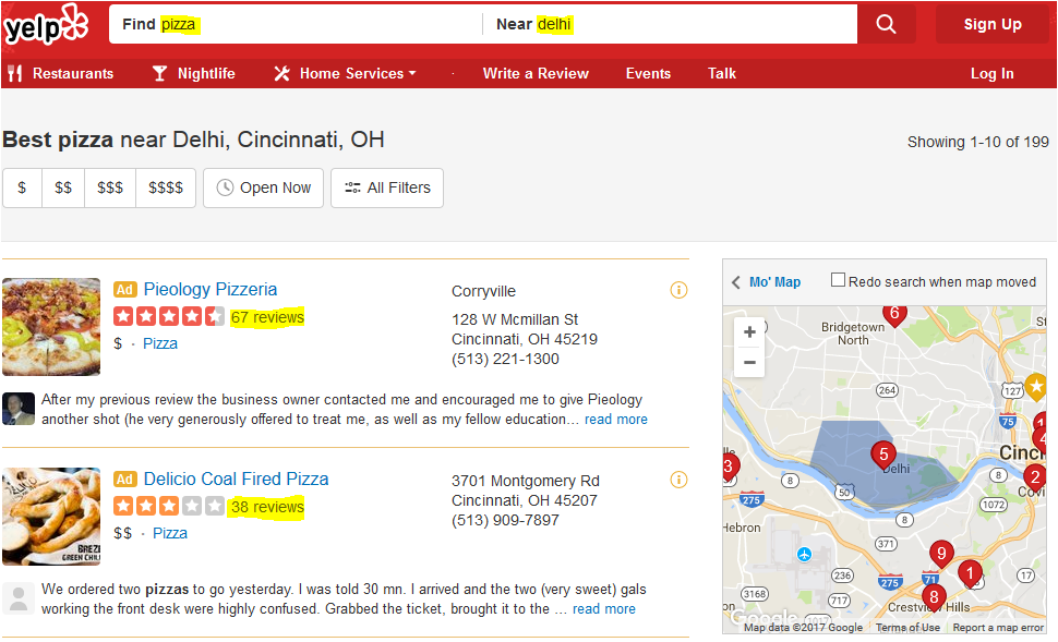 check local business services with the help of yelp