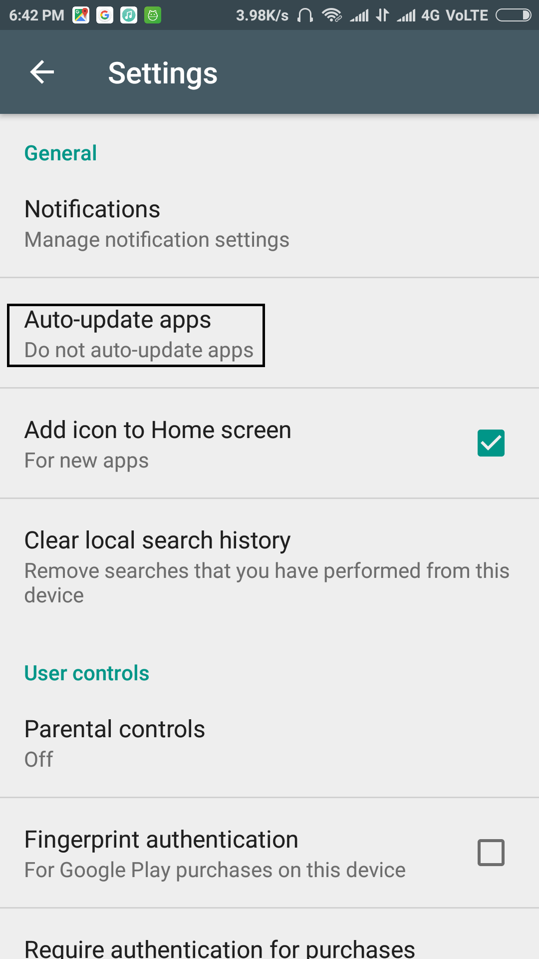 turn off the auto update apps in play store