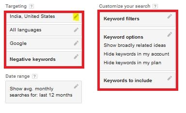 How to customize the keyword ideas in google keyword planner