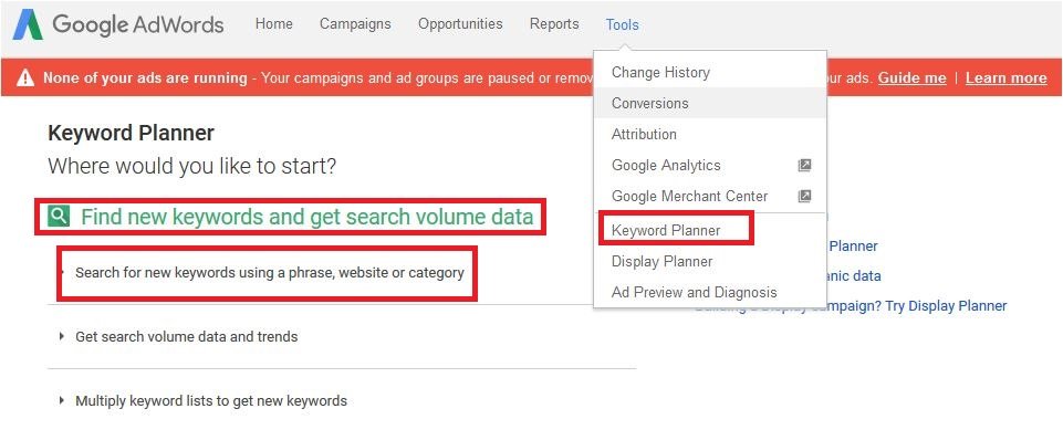 How to use Google keyword planner tool to find suitable keywords