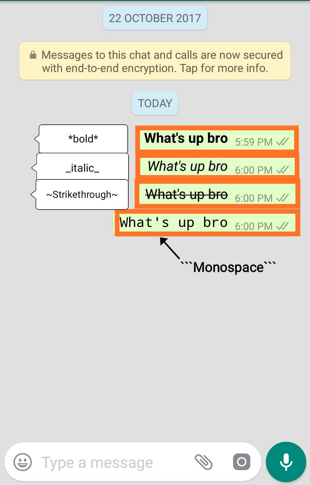 WhatsApp text formatting trick