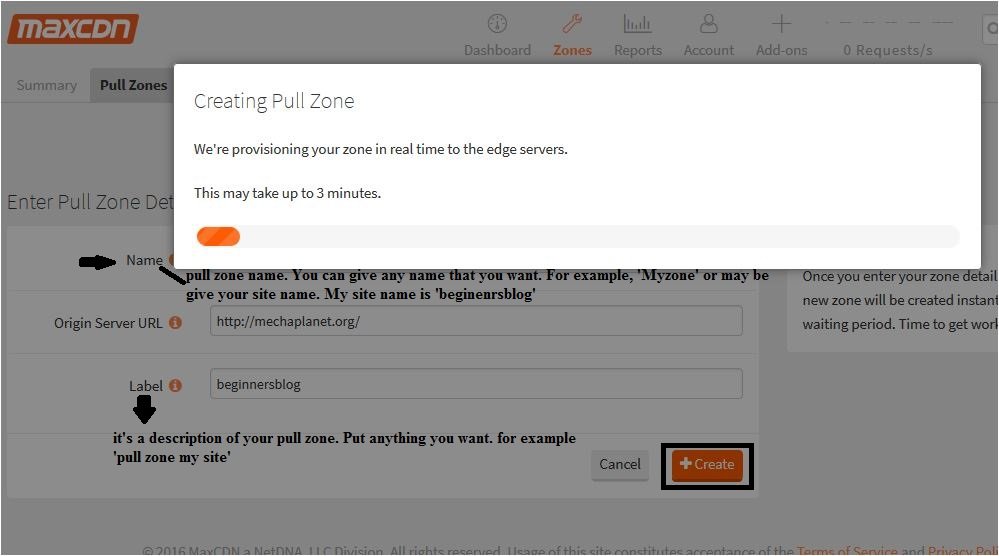 creating pull zone for maxcdn