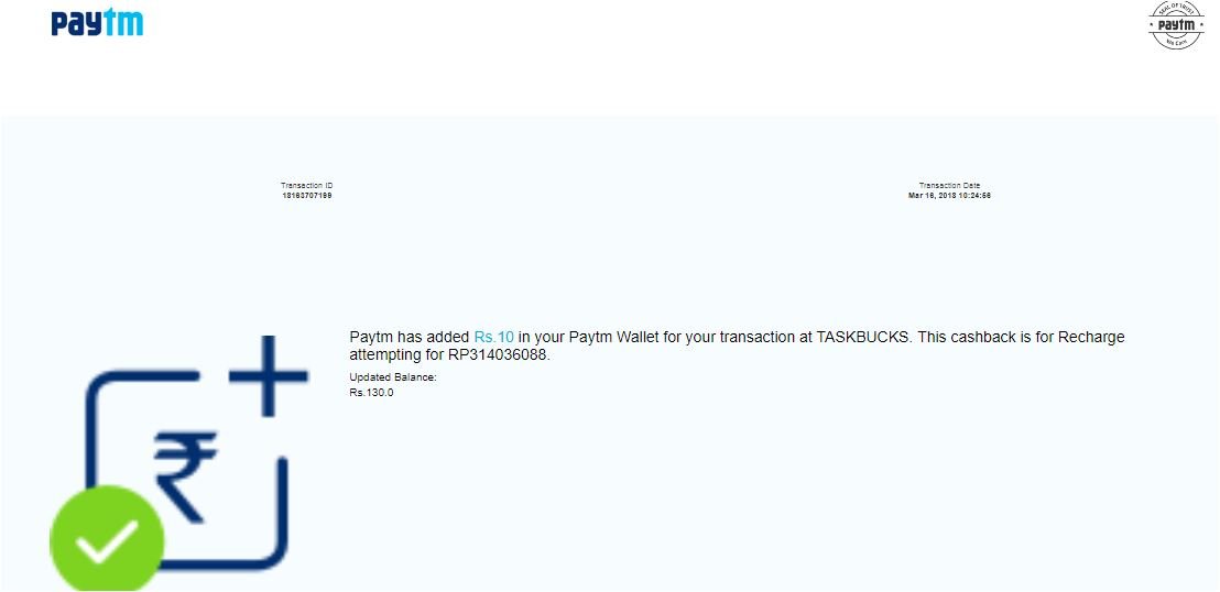 Paytm recharge with Taskbucks