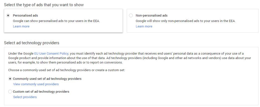 Google AdSense EU user consent policy 