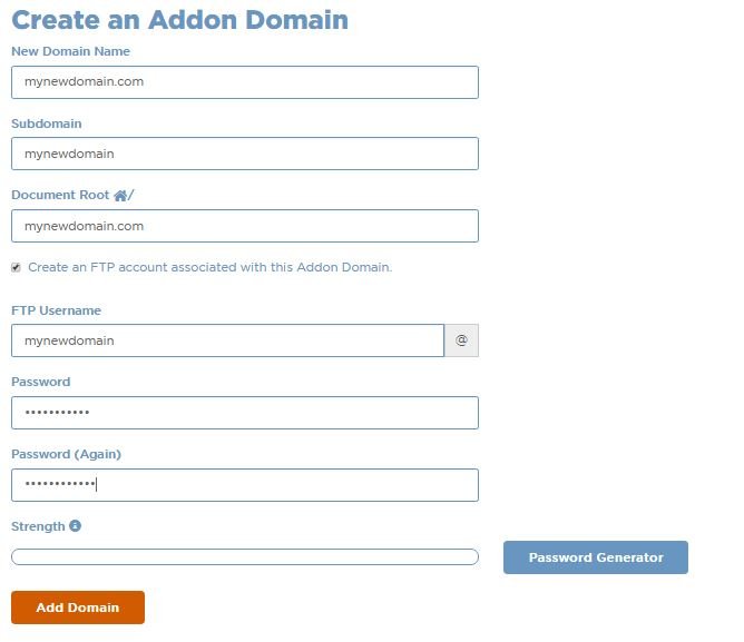 Create an addon domain1