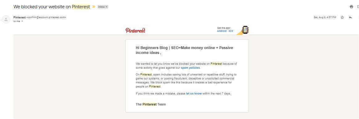 Pinterest blocked my site