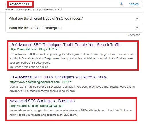 Top Google results of Advanced SEO