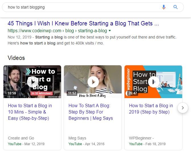 Google video results on top