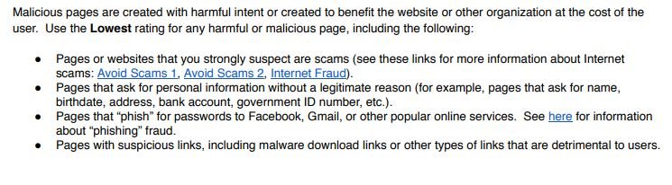 Malicious pages get low PQ rating