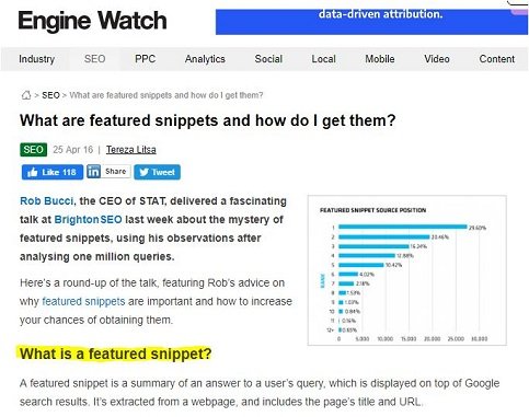 Analyze featured snippet ready pages