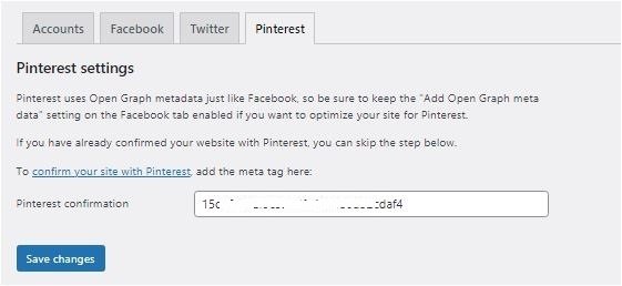Meta tag for Pinterest confirmation in yoast seo