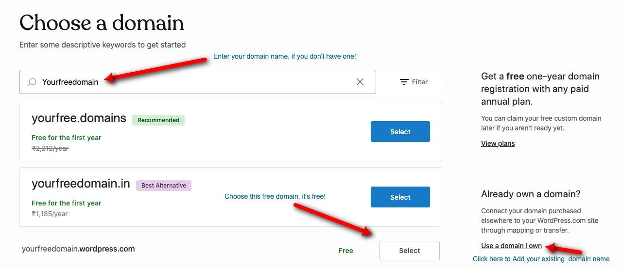 How to choose a domian name in WordPress.com