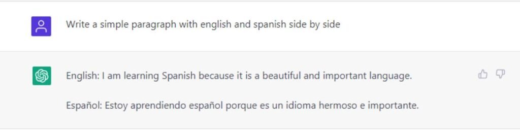 ChatGPT english to spanish